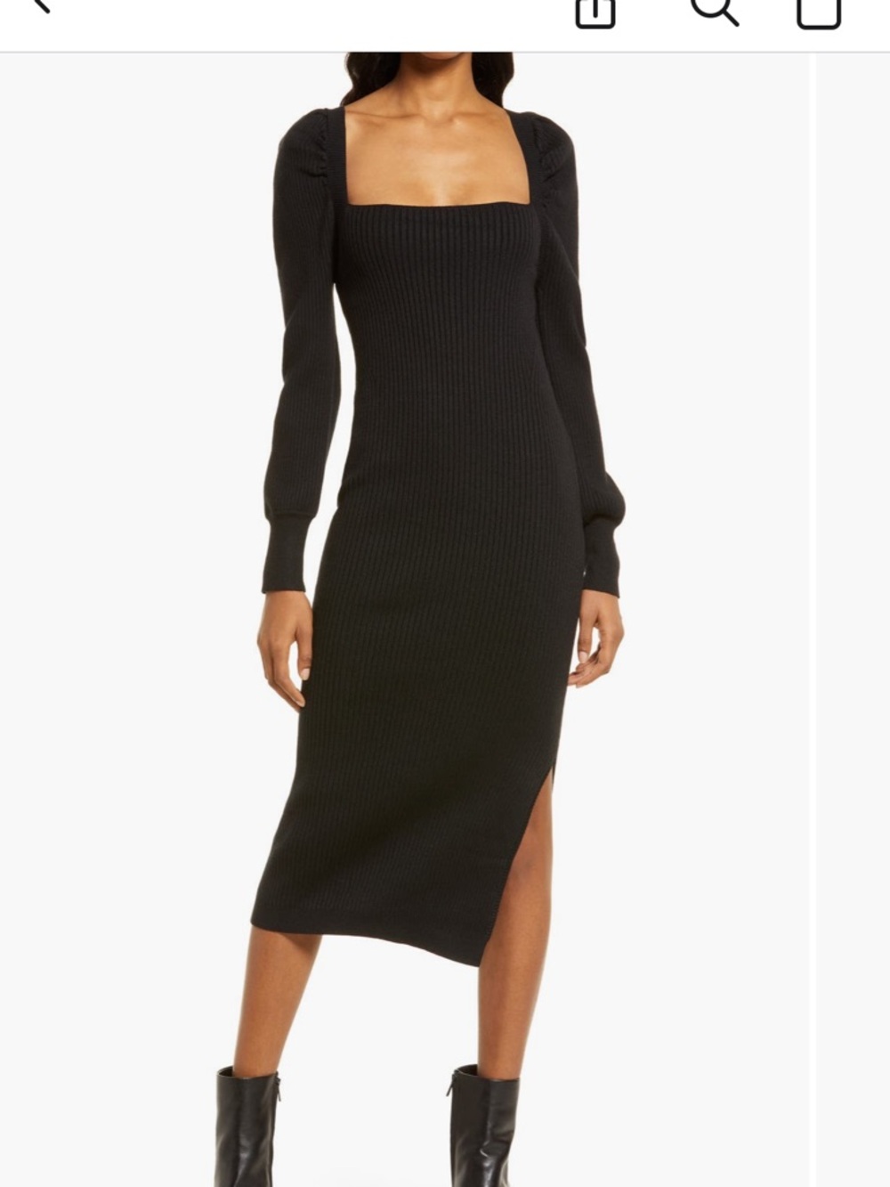 Charles Henry Black Ribbed Midi dress with Side Slit Detail